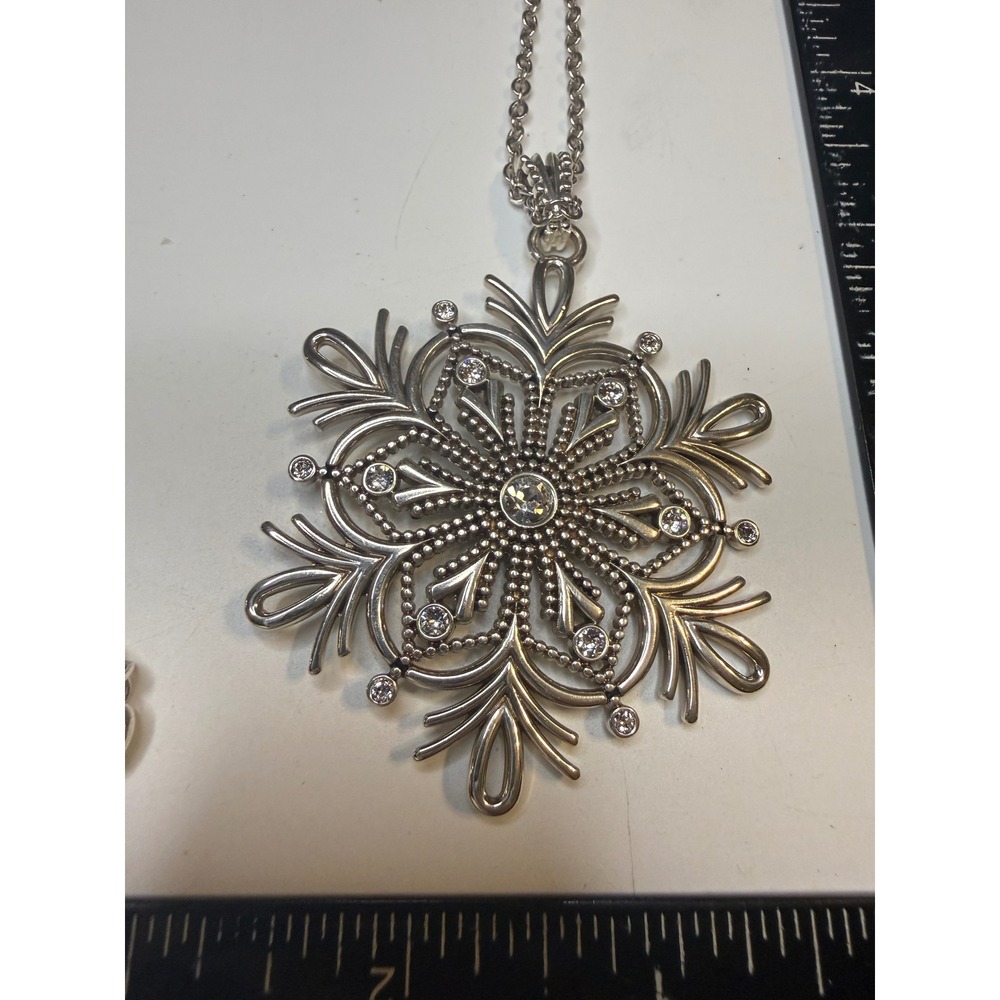 Brighton Snowflake Pendant Necklace Silver Tone Crystal Filigree Statement Large - Picture 3 of 4